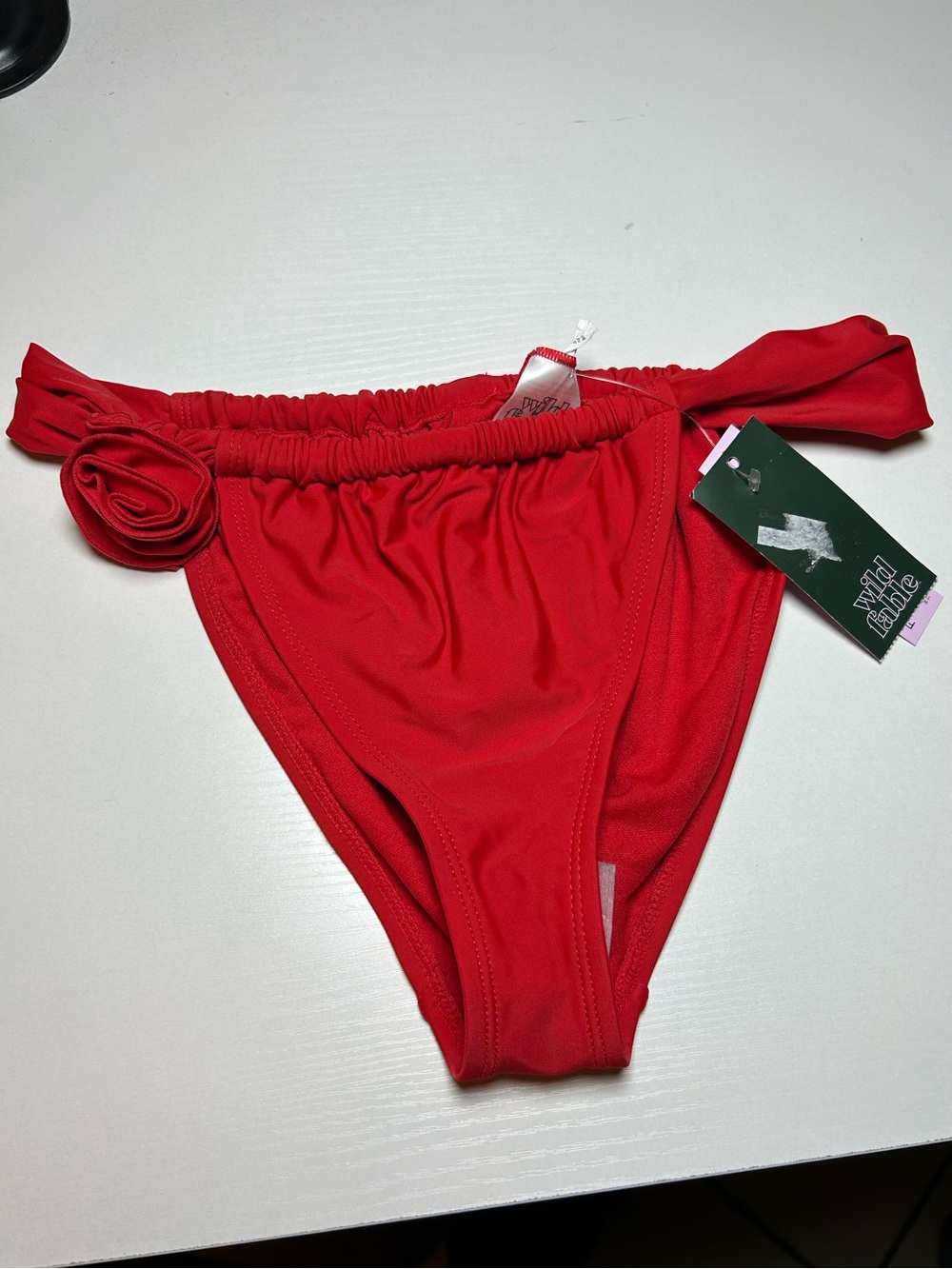 Wild Fable Rose Detail High Cut Bikini Swimsuit Bottom Womens S Red Spicy Sexy